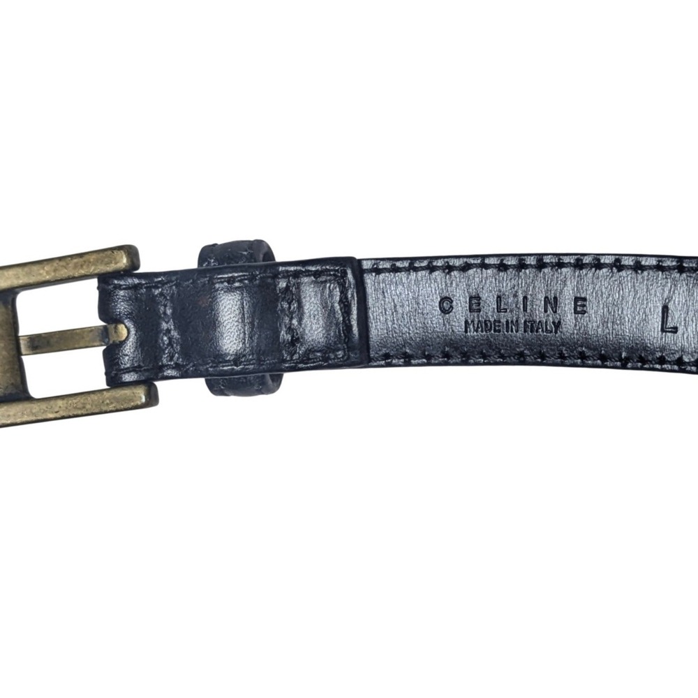 90s Celine Vintage Minimalist Black Leather Slim Belt Gold Logo Made in Italy L - Picture 3 of 7